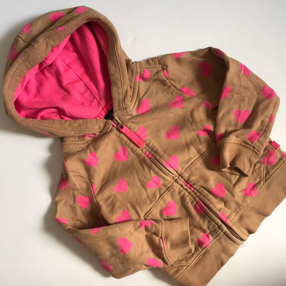 Baby GAP heart hoodie 2T pink and tan cozy sweater